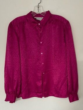 Bankers Club Deep Fuchsia Satin Button-Up Shirt